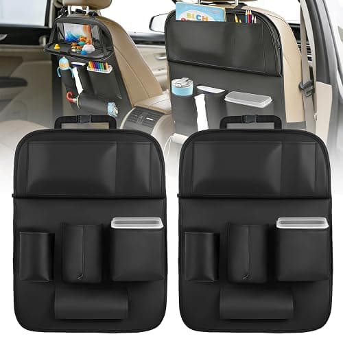 Nilight Car Seatback Organizer 2PCS Black PU Leather Universal | Foldable Tray Tablet Holder Tissue Box Removable Bucket Waterproof Storage Bag for Cars Vans SUVs MPVs Pickup Trucks - Image 1