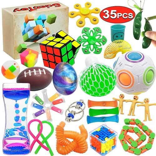 Scientoy Fidget Toy Set, 35 Pcs Sensory Toy for ADD, OCD, Autistic Children, Adults, Anxiety Autism to Stress Relief and Anti Anxiety with Motion Timer, Perfect for Classroom Reward with Gift Box - Image 1