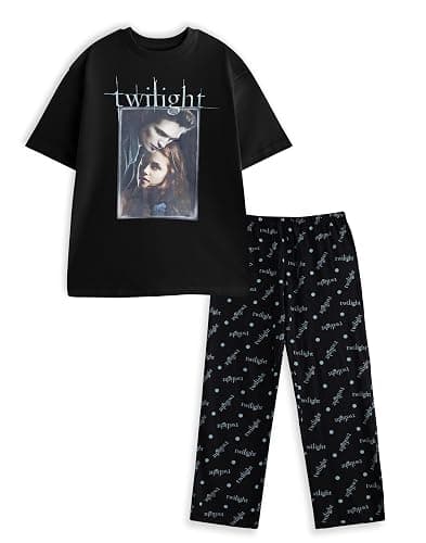 Vanilla Underground Twilight Edward Bella Womens Black Short Sleeve Long Leg Pyjama Set | Movie Logo Sleepwear - Image 1