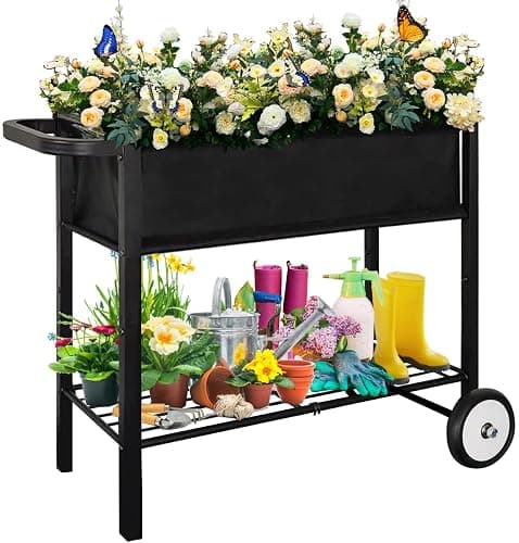 Koutemie Outdoor Raised Planter Bed Box with Legs for Gardening, Elevated DIY Garden Cart on Wheels for Vegetables Flower Tomato Herb Plant, Black - Image 1