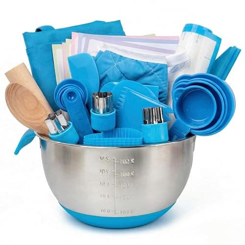 Kids Baking Set–Real Cooking Set for Kids with Kids Cooking Utensils & Kitchen Accessories, Measuring Tools & Baking Supplies,Great Gift for Pretend Play & Montessori Learning (Blue) - Image 1