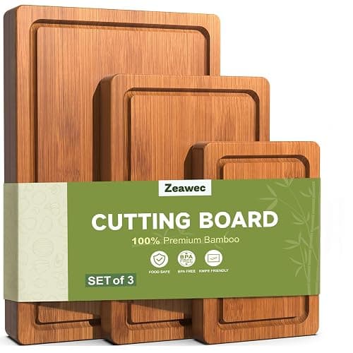 Zeawec 3-Piece Set Deep-Carbonized Bamboo Cutting Board for Kitchen - Crack-Resistant Wood Chopping Boards with Deep Juice Grooves, Pre-Oiled Butcher Block for Meat, Vegetables & Cheese, Carbonized - Image 1