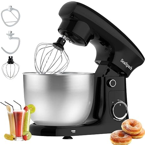 SeaSpark Stand Mixer, 3 in 1 Stand Mixer, 5.5Qt Electric Mixer, Mixer with Stainless Dough Hook, Wire Whip & Beater, Food Mixer for Baking, Cake and Most Home Cooks, Black - Image 1
