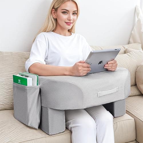 Babenest Reading Pillow for Lap, Armrest Gaming Pillows for Working, Hight Adjustable Lap Desk Pillows for Adult Sitting in Bed Sofa Floor (Plush Gray) - Image 1