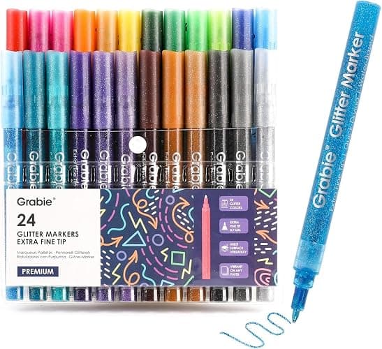 Grabie Glitter Metallic Markers, Extra-Fine Tip Glitter Acrylic Paint Markers, Quick-Drying Water-based Ink Glitter Pens for Adults, DIY Crafts Making (Extra Fine Tip 24 Colors, Pack of 24) - Image 1