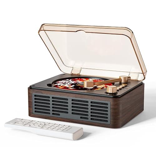 CARONSORT CD Player with Speakers Bluetooth Nostalgic Retro Portable CD Players for Home Wood Music Player FM Radio for HomeWired and Remote Control-Walnut Brown - Image 1