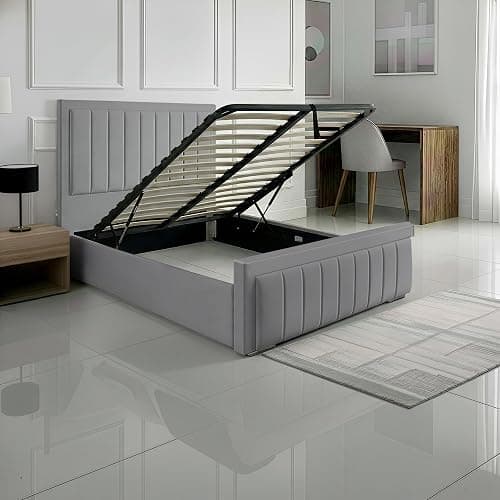 SANA SLEEP 4FT6 Ottoman Designer Plush Velvet Upholstered Bed Frame With Storage Option - Plush Grey - Image 1