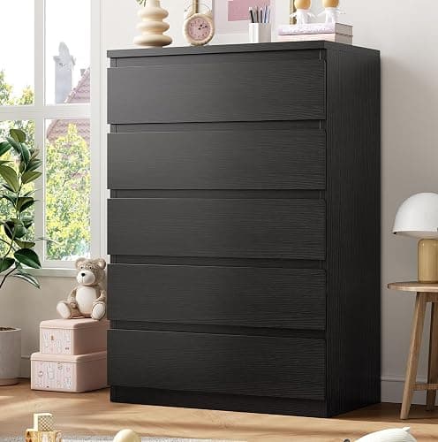 Jocoevol Black 5 Drawer Dresser for Bedroom, 15" D x 23.7" W x 40.4" H in Simply Chest of Drawers, Wood Storage Dresser with Drawers for Living Room Hallway Entryway, Black - Image 1
