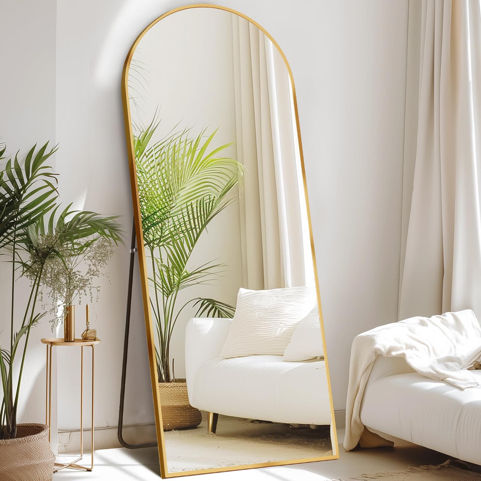 Sweetcrispy Arched 64"x21" Full Length Mirror Full Body Floor Mirror Standing Hanging or Leaning Wall, Arch Wall Mirror with Stand Aluminum Alloy Thin Frame for Bedroom Cloakroom,Gold - Image 1