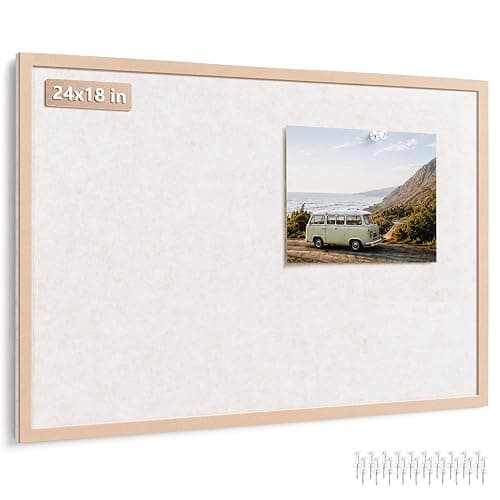 Bulletin Board Felt Pin Board, 24 x 18 Inch,Oatmeal | Office Cork Board Alternative for Home Office, Classroom Decor, Foldable Picture Board with Adhesive Strips & 20 Pushpins - Image 1