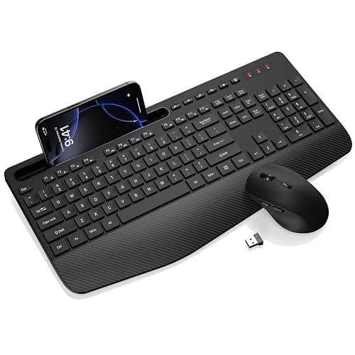 Wireless Keyboard and Mouse Combo - Full-Sized Ergonomic Keyboard with Wrist Rest, Phone Holder, Sleep Mode, 2.4G Quiet Keyboard for PC Laptop, Complete Work Setup for Office or Home -Trueque KM23 - Image 1