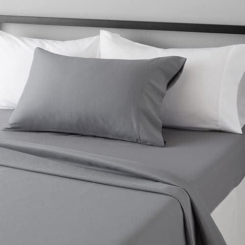 Amazon Basics Lightweight Super Soft Easy Care Comfortable Microfiber 3 Piece Bed Sheet Set With 14-inch Deep Pockets, Twin XL, Dark Gray, Solid - Image 1