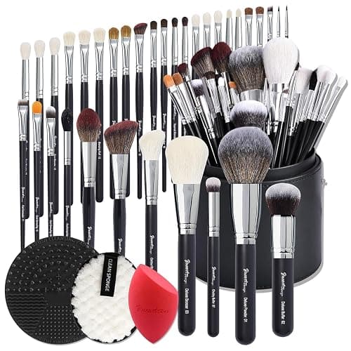 Bueart Design Pro makeup Artist 34Pcs Deluxe Real Goat Hair Horse hair Makeup Brushes Set with extra Large Holder High End Professional labeled makeup brush set with natural Pony Hair - Image 1