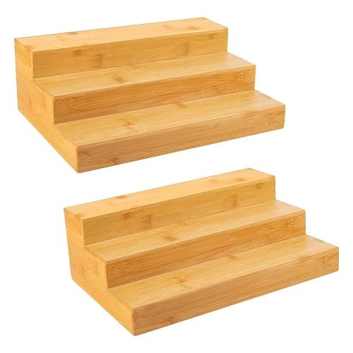 MillTu Bamboo Spice Rack Organizer for Cabinet 3 Tier Countertop Step Spice Shelf for Kitchen Storage and Organizer (2 Pack, Cabinet) - Image 1