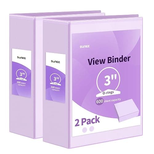 SUNEE 3 Ring Binder, 3 Inch, PVC-Free (Fit 8.5x11 Inches), 2 Pack, Clear View, Purple - 3 Inch - 2 Pack - Purple - Image 1