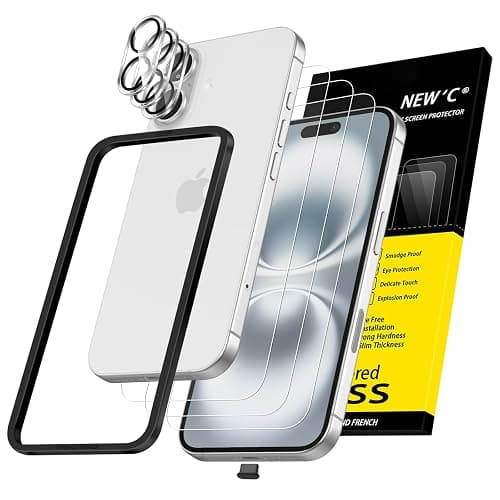 NEW'C 3x Screen Protector for iPhone 16 Plus (6.7 inches)+ 3x Camera Lens Protector, Sensor Protection, Case Friendly Tempered Glass Film + Dust Plug- Easy installation tool include - Image 1