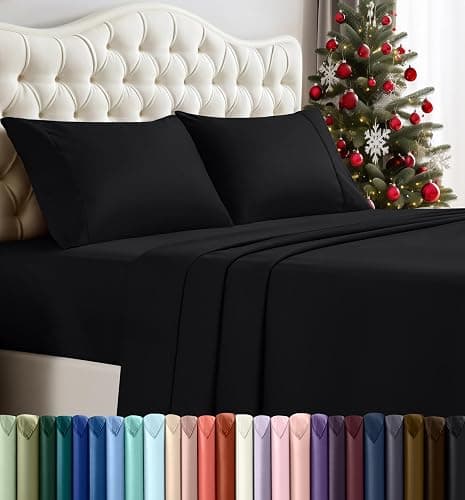 Utopia Bedding Queen Sheet Set – 4 Piece Bed Sheets for Queen Size Bed, Soft and Breathable Microfiber, Includes 1 Fitted Sheet, 1 Flat Sheet and 2 Pillowcases (Black) - Image 1