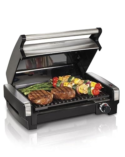 Hamilton Beach Electric Indoor Searing Grill with Adjustable Temperature Control to 450F, 118 sq. in. Surface Serves 6, PFAS-Free Removable Nonstick Grate, Stainless Steel (25360) - Stainless Steel - 118 sq. in. Surface Serves 6 - Image 1