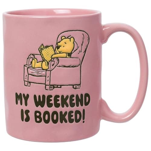 Silver Buffalo Disney Winnie the Pooh Wax Resist Pottery Mug, 17oz | Disney, Etched Engraved Finish, Yellow, 0.5 Liters, My Weekend Is Booked - Image 1