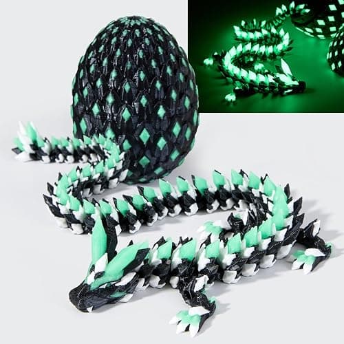 3D Printed Dragon Glow in The Dark with Matching Egg – UV Reactive 3D Printed Dragon Egg Set,Surprise Animals Figurines Fidget Dinosaur Eggs Toys for Boys Kids Teen 5-7 4-6 8-12(Luminous Black Green) - Image 1