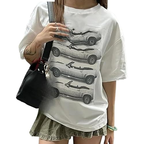 Buzoh Women's Graphic Tees Y2k Shirt Emo Vintage Oversized Graphic Tees for Women Cute Summer Top Aesthetic 2000s - Image 1