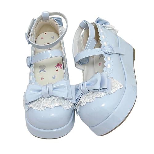 BEROBELLO Sweet Lolita Platform Shoes Kawaii Mary Janes with Bow Lace Trim | All-day Comfort, Wider Fit, Well-made, Padded Heel Collar, 2" Platform, Glossy Patent Leather, Perfect for Parties & Cosplay - Image 1