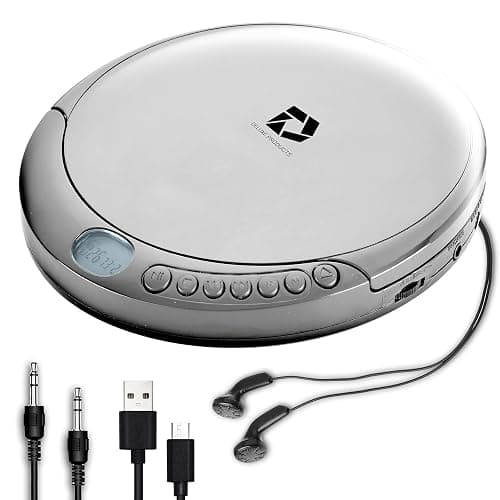 Deluxe Products CD Player Portable with 60 Second Anti Skip, Stereo Earbuds, Includes Aux in Cable and AC USB Power Cable for use at Home or in Car. Silver - Image 1