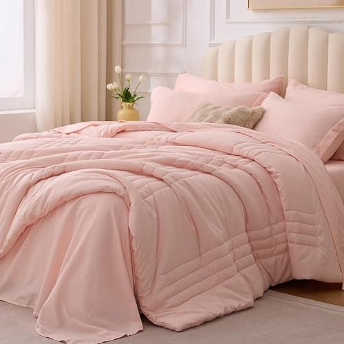 Velorose Twin Comforter Set Pink - Bed in a Bag Twin Size 5 Pieces, Soft Bedding Set for All Seasons, Premium College Dorm Comforter Set with Comforter, 1 Sheet, 1 Pillowcase & 1 Sham - Image 1
