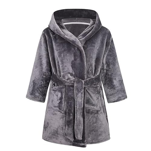 Kids Flannel Bathrobe Boys Solid Fluffy Robe Hoodie Dressing Gown with Pocket and Belt Girls Winter Warm Robes Soft Comfy Indoor Nightwear - Image 1