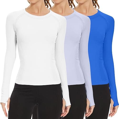 MathCat Long Sleeve Workout Tops for Women, Seamless Yoga Running Tops Breathable Athletic Shirts 3 Pack - Image 1