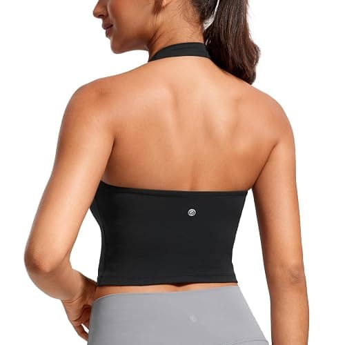 CRZ YOGA Butterluxe Halter Crop Tank Tops for Women - Open Back Padded Longline Sports Bras Workout Gym - Image 1