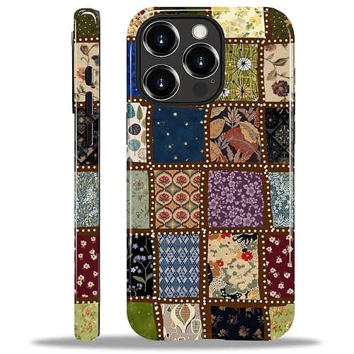 MQJCYB Case for iPhone 15 Pro Max, Hybrid Heavy Duty 2 in 1 Full Body Rugged Shockproof Protection Glossy Case for iPhone 15 Pro Max - Checked Fabric Pattern Collage - Image 1