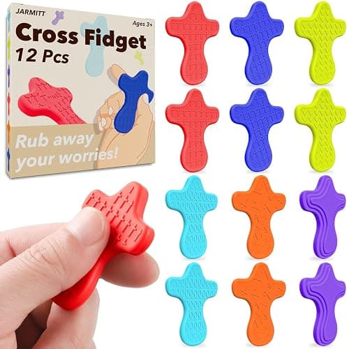 12 Pcs Cross Fidget Toy, Textured Worry Pocket Cross, Quiet Sensory Toy for Autism ADHD, Stress Relief, Christian Prayer Cross Fidget for Church Giveaways, Sunday School, Classroom Prizes. - Image 1