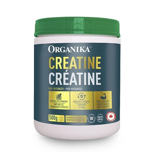 Organika Canadian-Made Creatine Powder- Pure Micronized Creatine Monohydrate - Helps Build Lean Muscle, Increase Strength, and Improved Recovery and Performance for Men and Women - 500g, 100 servings - Image 1