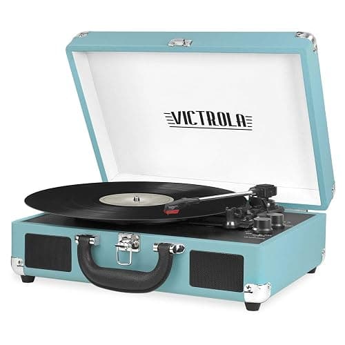 Victrola Vintage 3-Speed Bluetooth Portable Suitcase Record Player with Built-in Speakers | Upgraded Turntable Audio Sound| Includes Extra Stylus | Turquoise, Model Number: VSC-550BT-TQ - Turquoise - Image 1