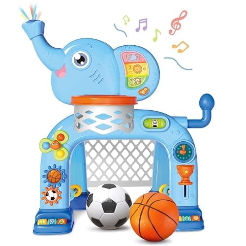 Shemira Toddler Basketball Hoop & Soccer Goal Activity Center Toys with Light & Music,Elephant Toddlers Musical Toys Gift, Baby & Toddlers Christmas Birthday Gift for 1 2 3 Year Old Boys & Girls - Image 1