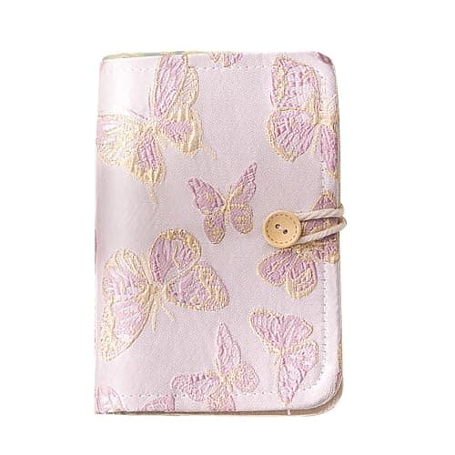 WREWING A6 Binder Embroidered Flower Journal, Rope-Tied Button Binding Notebook, Refillable 6 Ring Binder, 180 Pages Paper, Personal Planner Binders for Daily & Study Arrange (Pink-Butterfly-A6) - Image 1