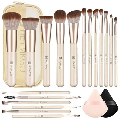 HEYMKGO Makeup Brushes Set, 18pcs Professional Makeup Brushes with 2 Powder Puff & Travel Bag, Premium Synthetic Foundation Powder Blush Blending Face Brush Kit, Eyeshadow Set Makeup Brushes & Tools - Image 1