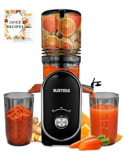 SUSTEAS Cold Press Juicer, 300W, 5.3" Large Feed Chute, 1.5L Capacity, Automatic Feeding, High Yield, Easy to Clean, Ideal for Whole Fruits & Vegetables, Black - Image 1