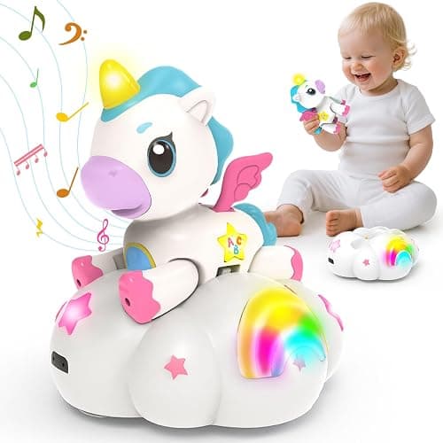 Musical Unicorn Toys for 6 to 12 Months - Baby Crawling Toy with Light-up for 1+ Year Old Girl Boy,Infant Tummy Time Sensory Development Toys with ABC/123 Modes,Birthday Gift 1 Year Old Boys & Girls - Image 1