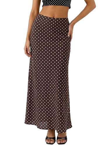 BLENCOT Womens High Waisted Long Mesh Polka Dot Maxi Skirt | Fashion Printed, Elastic Waist,A-Line Flowy Maxi Skirts with Lining, Ideal for Work,Night Out,Beach Vacation & Daily Wear - Image 1