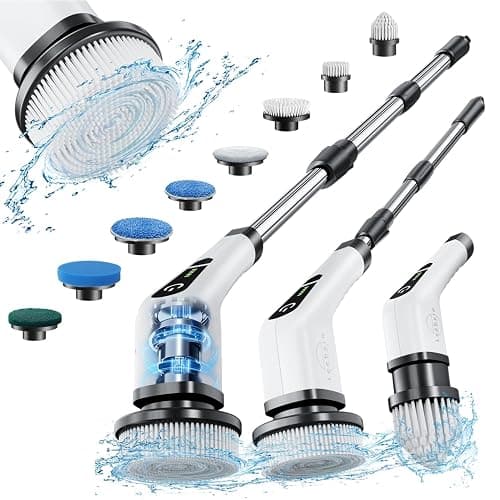 Leebein Electric Spin Scrubber, Cordless Cleaning Brush with 8 Replaceable Brush Heads, Tub and Floor Tile 360 Power Scrubber Dual Speed with Adjustable & Detachable Handle for Bathroom Kitchen Car - Image 1
