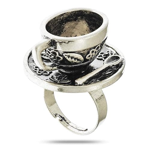 RechicGu Vintage Fairytale 3D Tea Cup Saucer Ring Party Fairy Tale Hatter Wonderland Cosplay Fancy Dress - Image 1