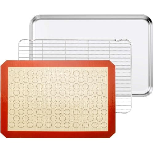 Bastwe Baking Sheet with Cooling Rack and Silicone Baking Mat, 20 Inch Stainless Steel Bakeware, Healthy & Nontoxic & Rustproof & Easy Clean & Dishwasher Safe - Image 1