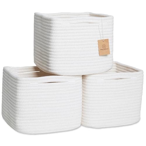 NaturalCozy Storage Cubes 9”x9”x7”Cotton Rope Woven Baskets for Organizing 3-Pack | 9 Inch Cube Storage Bin | Small Basket for Shelf Nursery, Pantry, Decorative Plant, Bathroom Closet, Toy Gift - Image 1