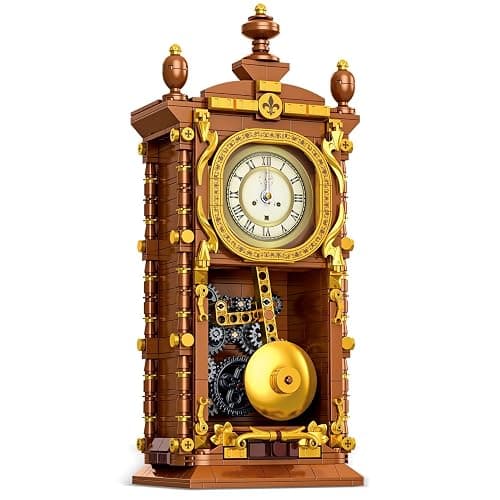 Vintage Swing Clock Building Blocks Set – 751 PCS Real Working Mechanical Clock with Alarm, Moving Pendulum & Rotating Dial, Retro Steampunk Decor Gift for Adults & Teens, Compatible with Lego Sets - Image 1