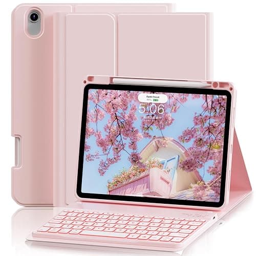 SQBEBS Case with Keyboard for iPad Air 11 inch M3/M2 2025/2024, iPad Air 5th/4th Generation 10.9 inch, 7 Colors Backlit Detachable Bluetooth Keyboard, Stand Folio Cover with Pencil Holder, Light Pink - Image 1