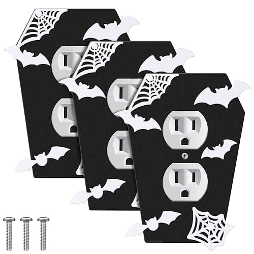 Peryiter 3 Pieces Gothic Coffin Light Switch Cover Wall Plate Gothic Halloween Decor Switch Cover Coffin Outlet Light Goth Bat Wall Plate Outlet Accessory for Bedroom Home Office(Elegant Style) - Image 1