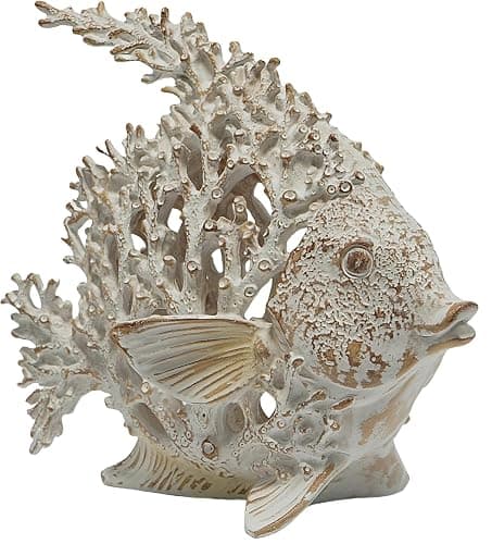 VVGIFTS Beach Coastal Decor Coral Reef Angelfish Home Office Desk Decor Sculpture Statue for Tabletop Shelf Bathroom Decoration Ornament Gift (White) - Image 1