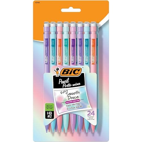 BIC Extra Smooth Pastel Mechanical Pencil, 0.7 mm Medium Point, Smooth and Dark Writing, 24-Count Pack - Image 1